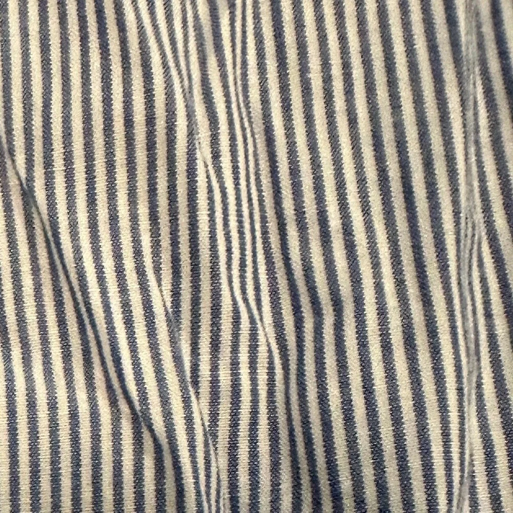 Women's Blouse Blue‎ White Stripe Long Sleeve 100% Cotton Floral Embroidery XL